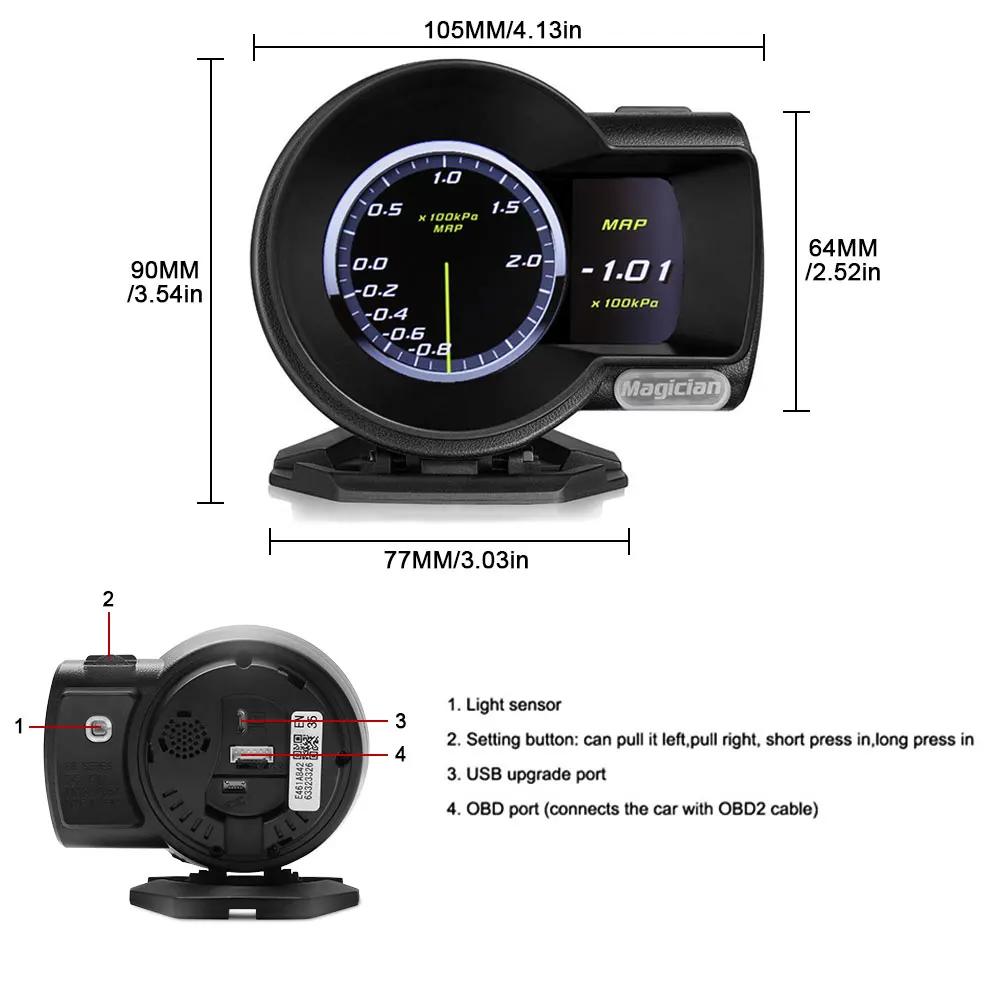 Profession Magician OBD2 F835 Digital Boost Gauge